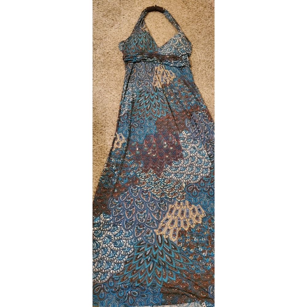 Peacock Halter Maxi Dress